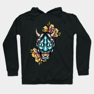 Japanese Oni Mask and Flowers Hoodie